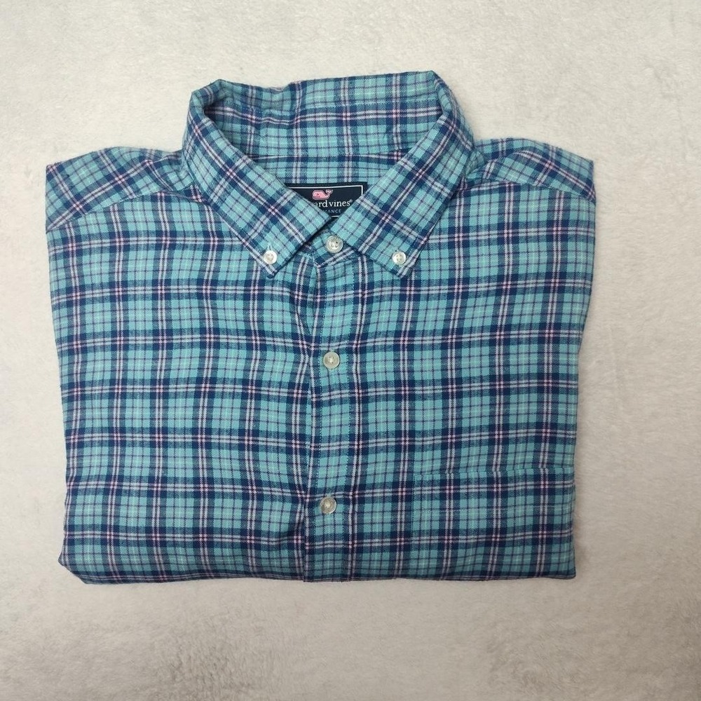 Vineyard Vines Shirt‎ Mens Large Blue Plaid Murray Button Up Long Sleeve Work